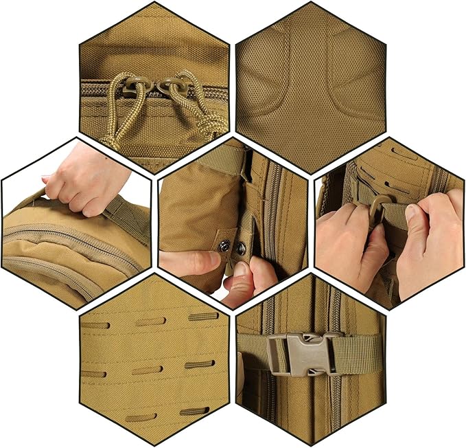 LiveGo 45L Military Tactical Backpack Hiking Trekking Rucksack with Water Bottle Sleeve - Suitable for Hiking Climbing Traveling (Light Brown)