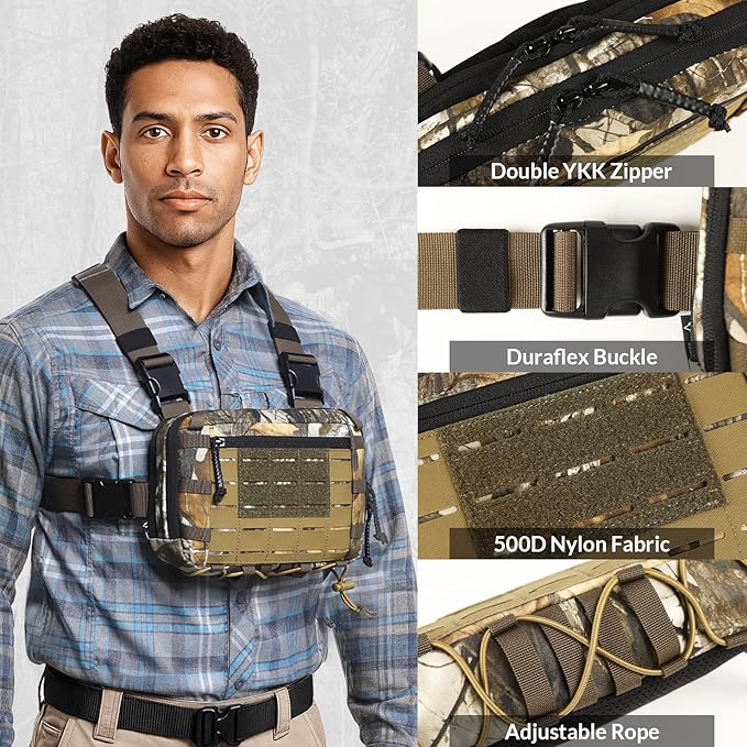 Tactical Chest Pack EDC Chest Bag 2L Utility Molle Chest Rig Pouch with CCW Compartment Adjustable Strap Outdoor