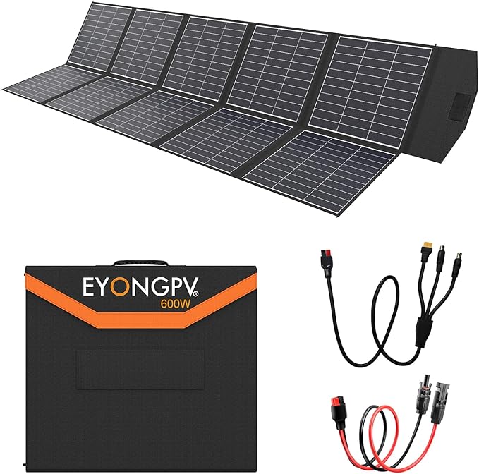 EYONGPV 600W Portable Solar Panel 26% HPBC Cells Foldable Solar Charger 15ft (4.5m) Cable 30A Anderson Output IP65 Waterproof for RV Camping for EcoFlow Anker Jackery Bluetti Power Station