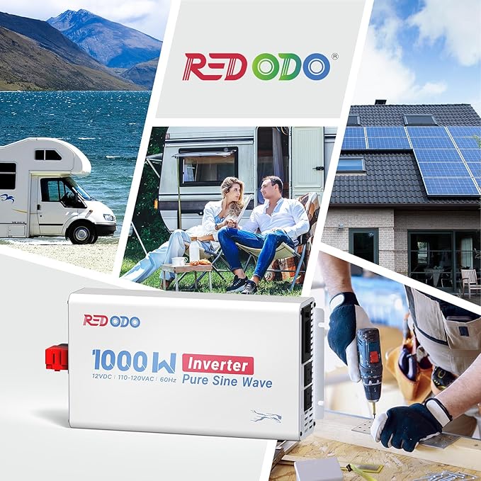 Redodo Pure Sine Wave Inverter 1000W Convert DC 12V to AC 110V Monitoring Screen Showing Real-Time Status for Off-Grid Solar Power System RV Home Backup Power