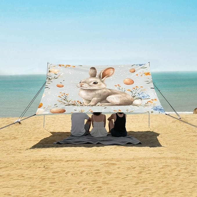 ALAZA Easter Bunny and Flowers Beach Tent Sun Shelter Portable Canopy Sunshade for Outdoor Camping Picnics Backyard Fun 10x9 ft