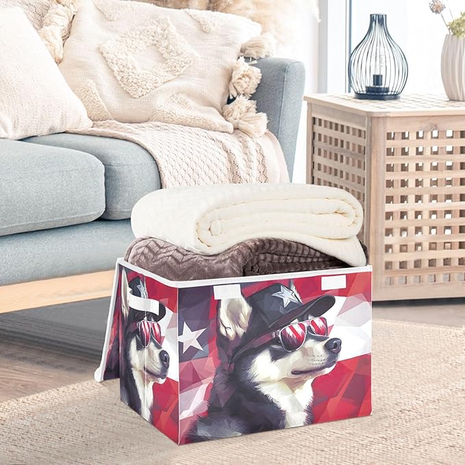 Husky America Storage Cube Bins Basket with Lid Collapsible Flip-top Fabric with Handle for Home Bedroom Closet Office 16.5×12.6×11.8 in