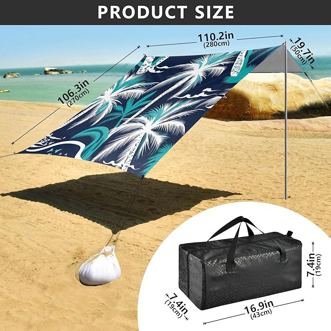 Beach Canopy with Windproof Ropes &amp Sandbags Beach Tent Sun Shade Sun Shelter for Camping Trips Fishing Backyard Fun or Picnics Palm Tree