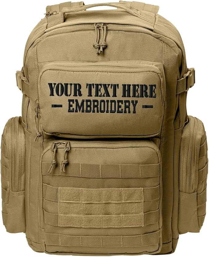 Tactical Gear bag Heavy Duty Duffel Gym bag/Tactical Backpack Custom Embroidered with your own text (Coyote Brown Backpack)