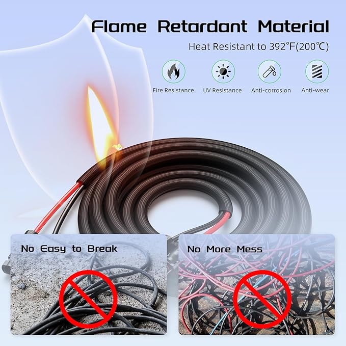 Solar Panel Extension Cable 10AWG 40FT Flame Retardant Protective SleevingBateria Power Twin Wire 10 Gauge Solar Cable with IP68 Female &amp Male Waterproof Connectors Dust Caps for Home RV