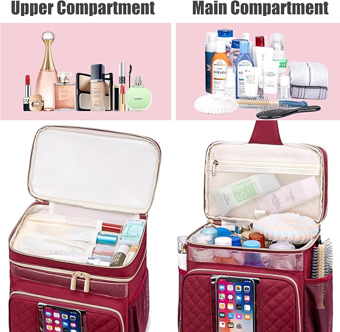Large Toiletry Bag for Women MenBathroom BagWater Resistant Shower BagMakeup BagPortable Shower Caddy for College DormHanging Travel Toiletry Bag with Transparent Waterproof Phone Pocket