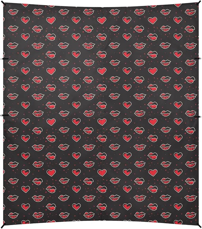 ALAZA Red Lips Hearts Beach Tent Sun Shelter UPF50+ Protection Beach Shade Canopy w/ 4 Sandbags for Outdoor Camping Fishing Backyard Fun Picnic 10x9 ft