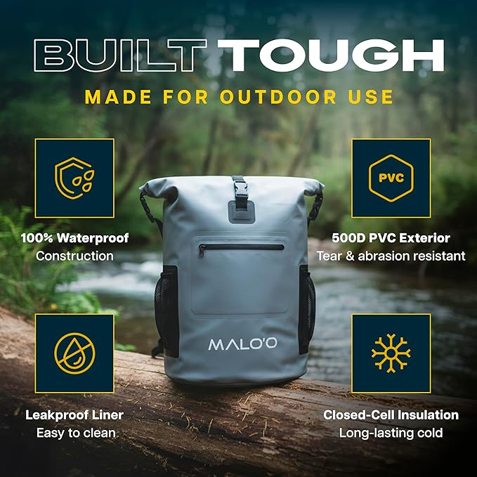 Malo’o Pro Insulated Backpack Cooler Leakproof Soft Cooler Backpack for Camping Fishing Hiking Kayaking Beach