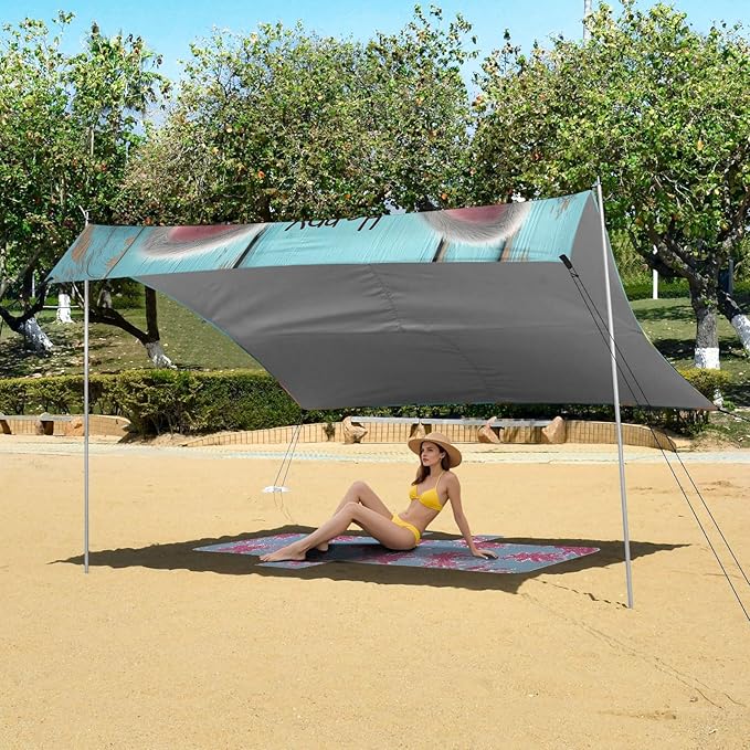 Easter Eggs Cute Bunny Beach Tent Sun Shelter Set UPF50+ UV Protection 10.5 x 9.19 FT Camping Shade Canopy with Sandbags Sand Anchors Carrying Bag and Others