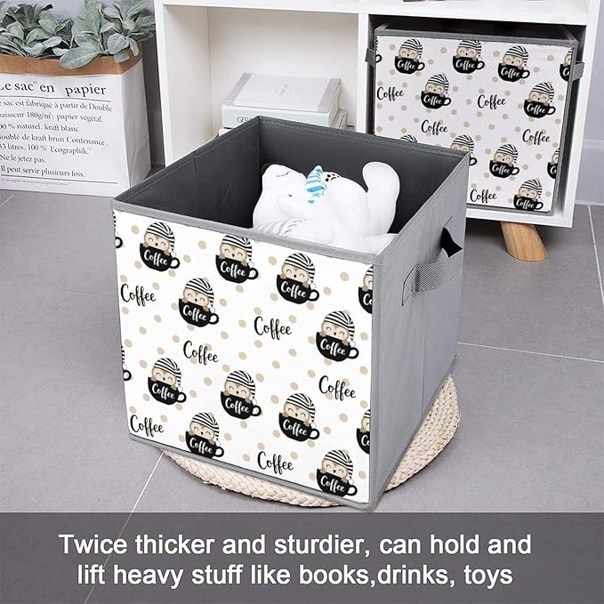 Convenient Closet Organizer Bins Cute Coffee Owl Foldable Storage Cubes for Clothes Shoes Neat Storage Solution