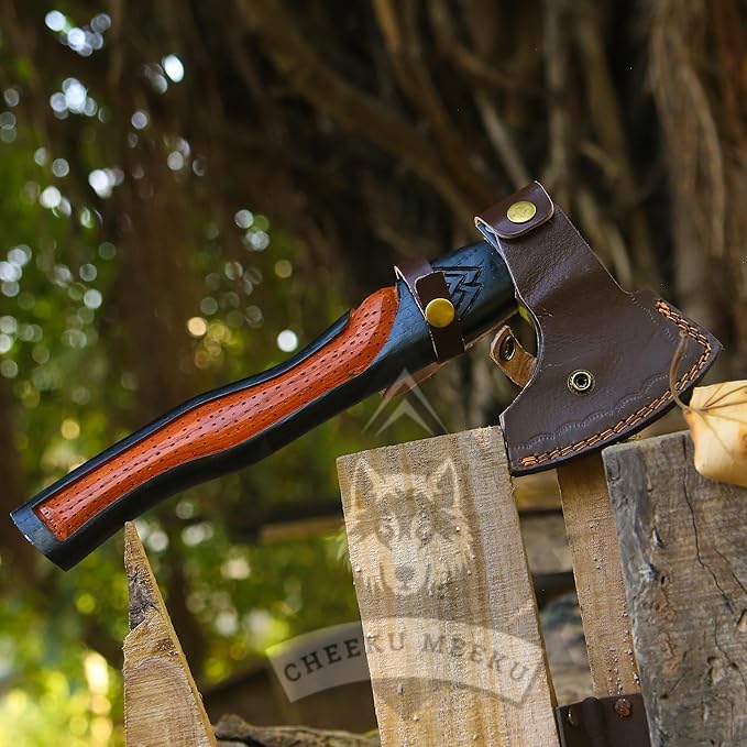 Custom Handmade Carbon Steel Real Viking Axe HatchetCamping Axe Birthday Gift for him Leather Wrapped Handle and Leather Sheath ((FM-21))