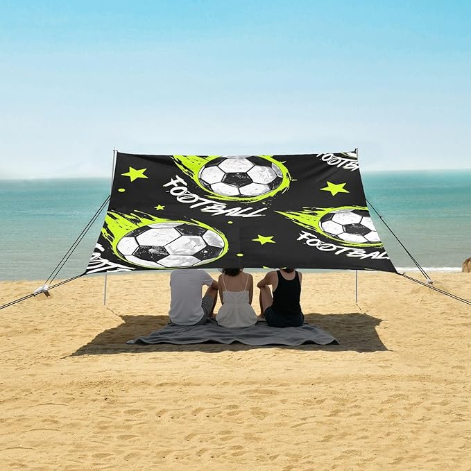 ALAZA Football Stars Football Pattern Beach Tent Sun Shelter Portable Canopy Sunshade for Outdoor Camping Picnics Backyard Fun 10x9 ft
