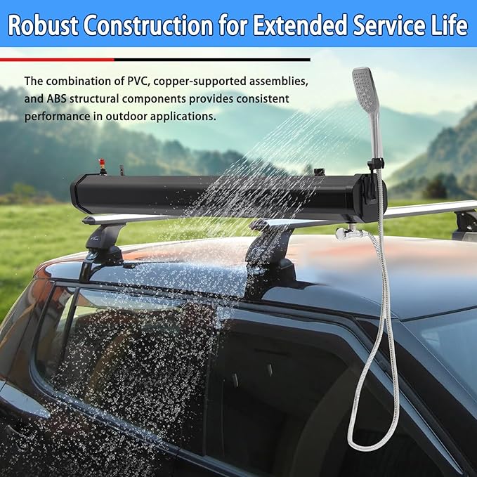 Portable Roof Rack Shower with Pressurized Water Tank Adjustable Shower Head and Hose for Off-Road Camping SUV Truck RV Overlanding and Outdoor Adventures 18L (4.8 gal)