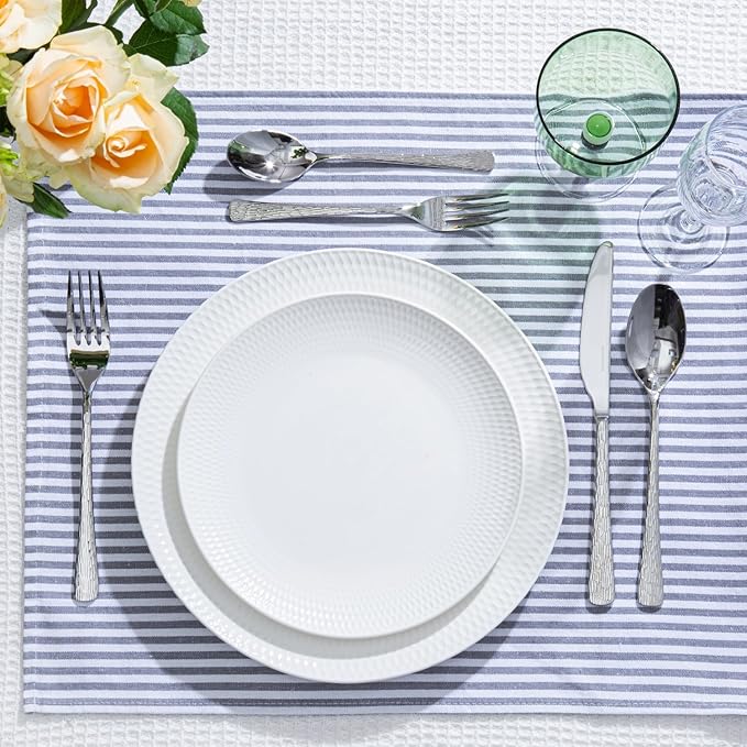 KINGSTONE Hammered Silverware Set 40-Piece Flatware Set 18/10 Stainless Steel Premium Cutlery with Unique Ripple Handles Design Mirror Polished - Dishwasher Safe