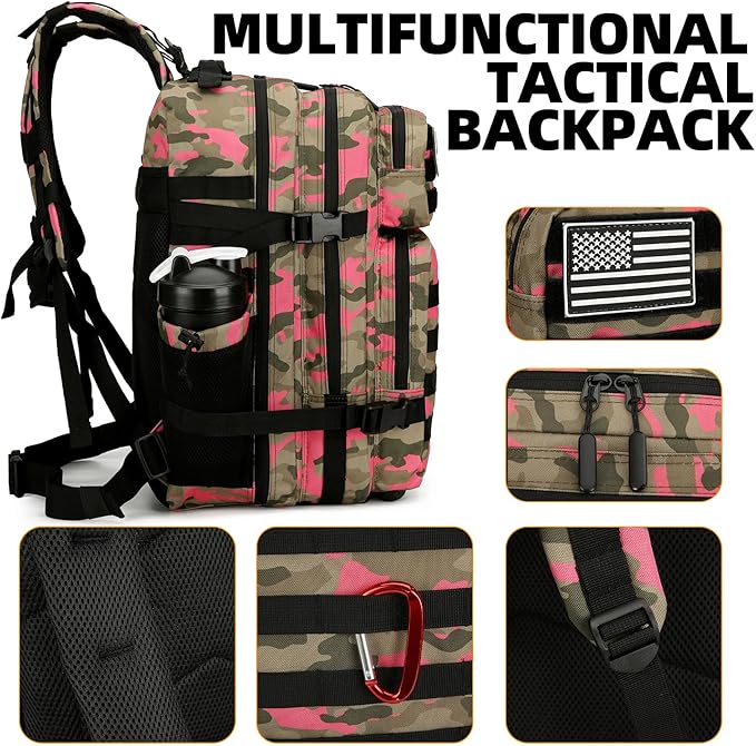 Lovelinks21 25L Tactical Backpack for Men and Women Military Backpack Small Assault Pack Molle Backpack Bug Out Bag Travel Rucksack Daypack (Pink Camo)