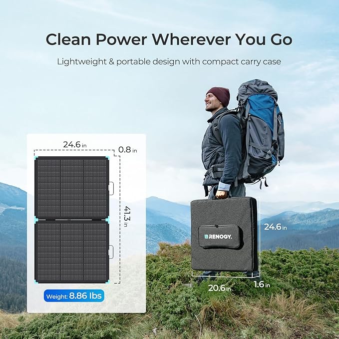 Renogy 100 Watt Solar Panel Suitcase N-Type 100W Portable Foldable Solar Panels 25% High Efficiency with 19% Lighter Fast Setup with Kickstands IP67 Waterproof for RV Camping Off-Grid Blackouts