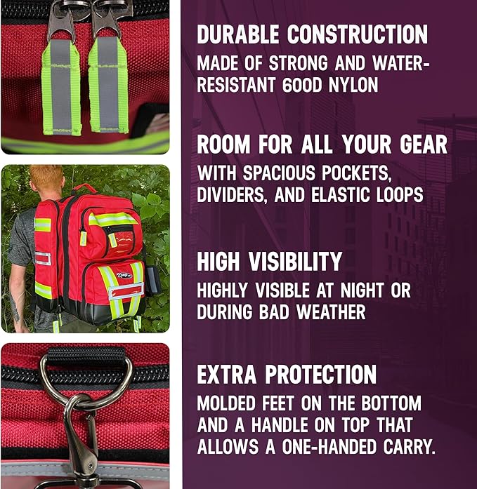 Kemp USA Ultimate EMS Backpack EMT Emergency Medical Bag with Oxygen Cylinder Strap Heavy Duty Multi Pocket Search and Rescue Medic Pack Professional 8 Lbs Field Ready Design