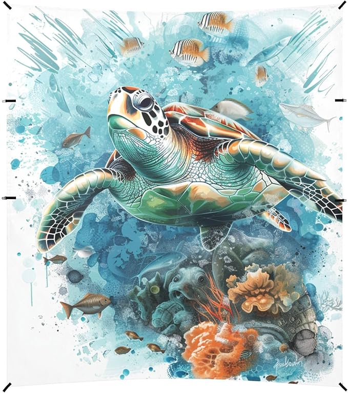 ALAZA Sea Turtle Fish Ocean Beach Tent Sun Shelter Portable Canopy Sunshade for Outdoor Camping Picnics Backyard Fun 10x9 ft