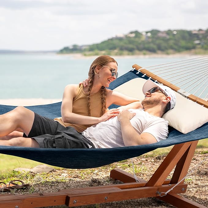 SUNCREAT Stand Alone Hammocks for Outside Patio Portable Hammock with Stand Navy