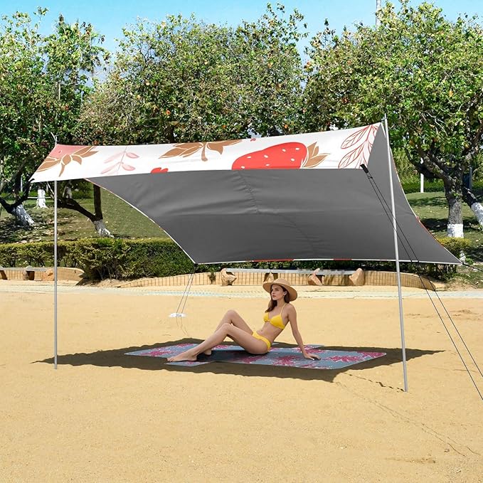 ALAZA Strawberry Pattern Beach Tent Sun Shelter Portable Canopy Sunshade for Outdoor Camping Picnics Backyard Fun 10x9 ft