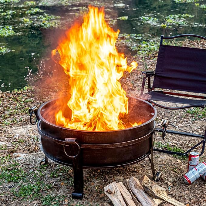 EcoNook 36 Inch Fire Pit with Grill &amp Lid Fireplace &amp Round Table &amp BBQ 3 in 1 Fire PitHeavy Duty Wood Burning Fire Pits for Outside with Fire Poker Waterproof Cover &amp Log Grate