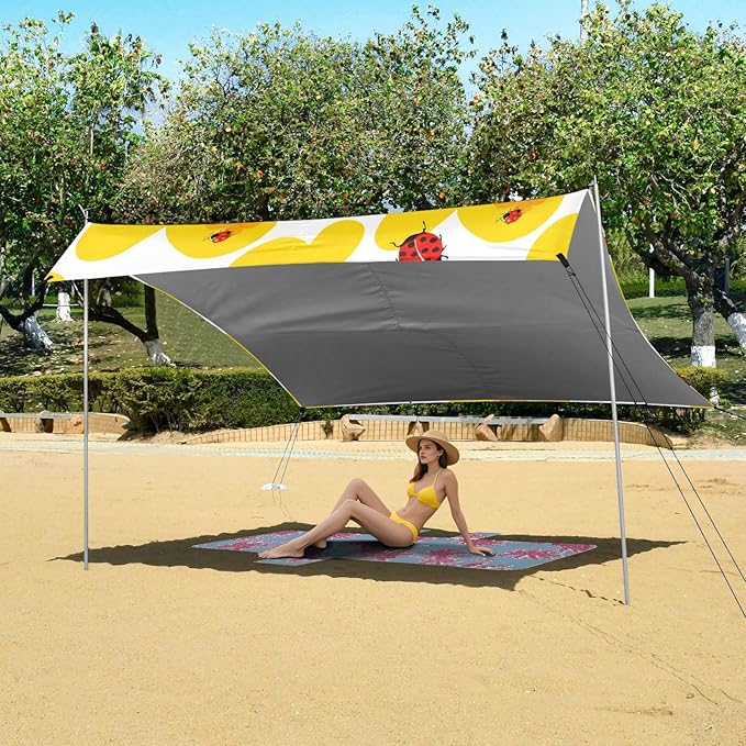 Beach Canopy with Windproof Ropes &amp Sandbags Beach Tent Sun Shade Sun Shelter for Camping Trips Fishing Backyard Fun or Picnics Flowers