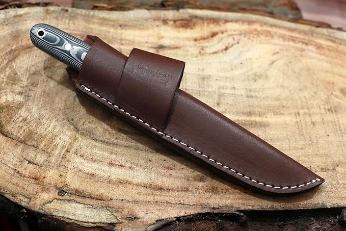GCS Handmade D2 Steel Hunting Knife with Black and White Micarta Handle Full Tang Blade and Leather Sheath for Hunting Hunting Camping Survival EDC-GCS 945