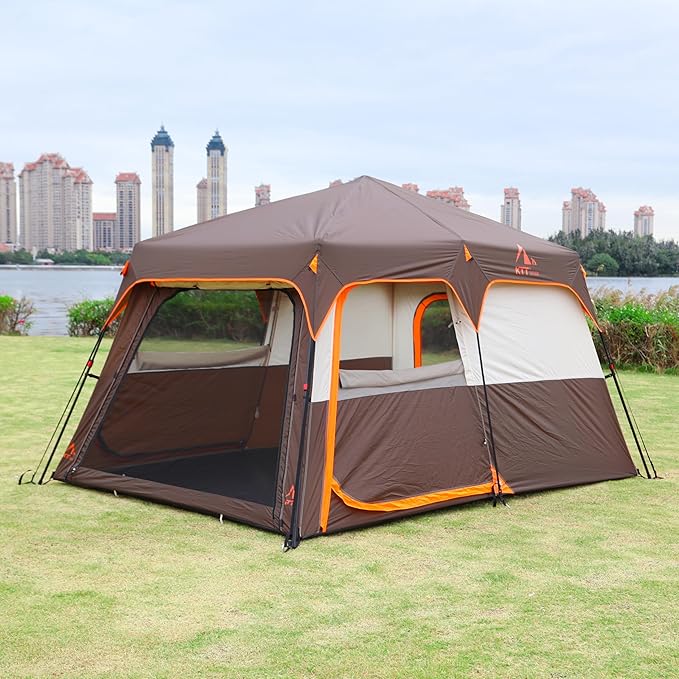 KTT Large Tent 6-8-10-12 PersonFamily Cabin Tents2 Rooms2 Doors and 4 Windows with MeshStraight WallWaterproofDouble LayerBig Tents for OutdoorPicnicCampingFamily Gathering