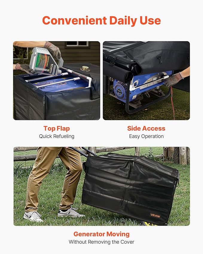 VEVOR Generator Running Cover 34 x 26 x 21 Inch Waterproof Universal for Most Generators 3500-12000 Watt Generator Tent while running with Heavy Duty Thicken 420D Oxford Fabric Black