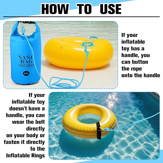 ShinyRelief 2 Set 10L/20L Sand Anchor Bags 2 in 1 PWC Kayak Anchor Kit for Float with Adjustable Straps Waterproof Dry Bags for Kayak Boat Pool Beach Floats Inflatables Water Sports