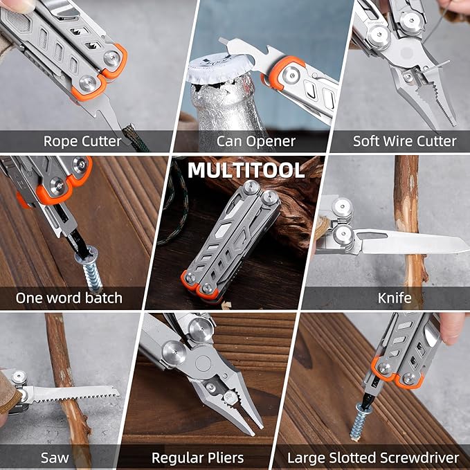 HANSHI 15 in 1 Multitool Pliers with Scissors Upgraded Heavy Duty Stainless Steel Multi Tool with YG10 Tungsten Steel Replaceable Wire Cutters for Survival Camping HikingRepair and Gift (Silver)