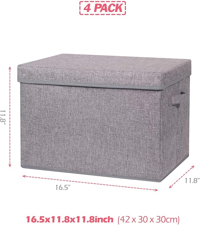 TENABORT 4 Pack Large Foldable Storage Box with Lids Fabric Storage Cube Organizer Cloth Containers Bins Baskets for Closet Clothes Clothing Bed Room