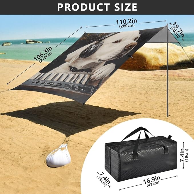 ALAZA Labrador Enjoy Music Beach Tent Sun Shelter Portable Canopy Sunshade for Outdoor Camping Picnics Backyard Fun 10x9 ft