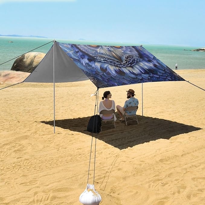 ALAZA Starry Owl Mandala Beach Tent Sun Shelter Portable Canopy Sunshade for Outdoor Camping Picnics Backyard Fun 10x9 ft