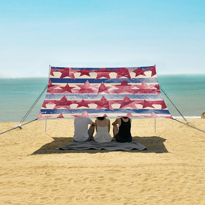 xigua Flag Beach Tent Sun Shelter with Carrying Bag - Silver Coated Oxford Fabric Beach Canopy for Beach Camping Fishing - Includes Windproof Ropes Sandbags &amp Stakes