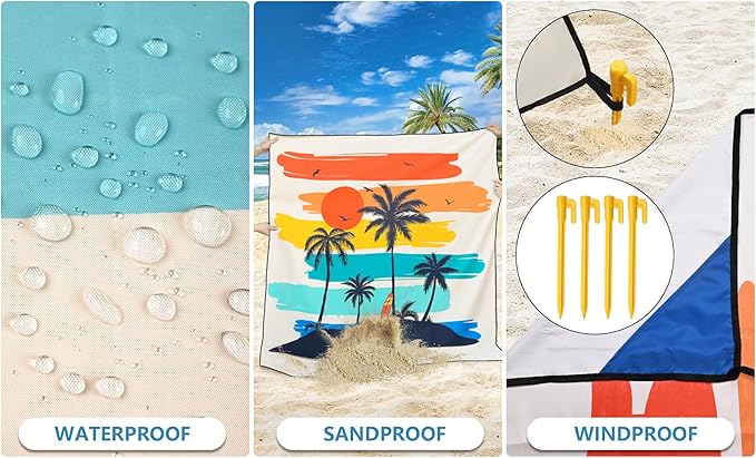 Beach Blanket Waterproof Sandproof Beach Mat 79 X 83/10'x9'for 2-8 Adults Quick Drying Outdoor Picnic Mat Beach Accessories for Travel Camping Hiking