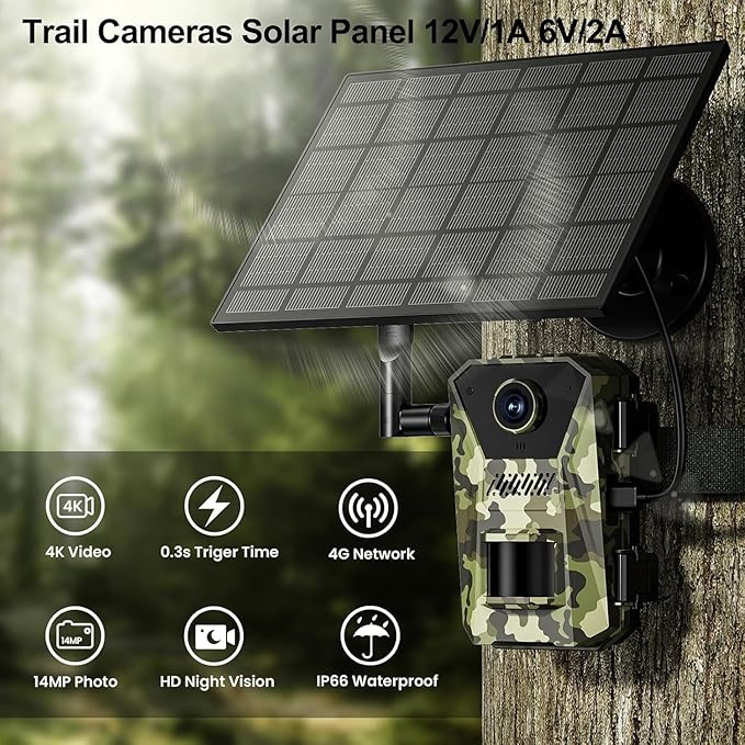 Trail Camera Solar Panel 12V/1A 6V/1.5A Solar Battery Charger Kit Built-in 5200mAH Rechargeable Lithium Battery Compatible with Hunting Game Camera(2 Pack)
