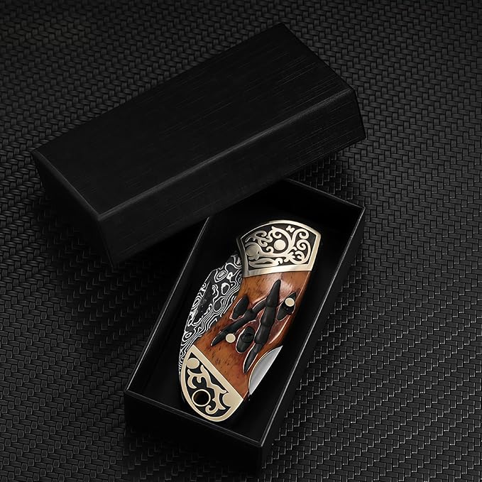Damascus Steel Knife Knives for Men HRC 60 Natural Bone Handle Hand-Forged Damascus Folding Knife Gifts for Hunters Men who have Everything Camping Knives &amp Tools Gift Ideas for Boyfriend