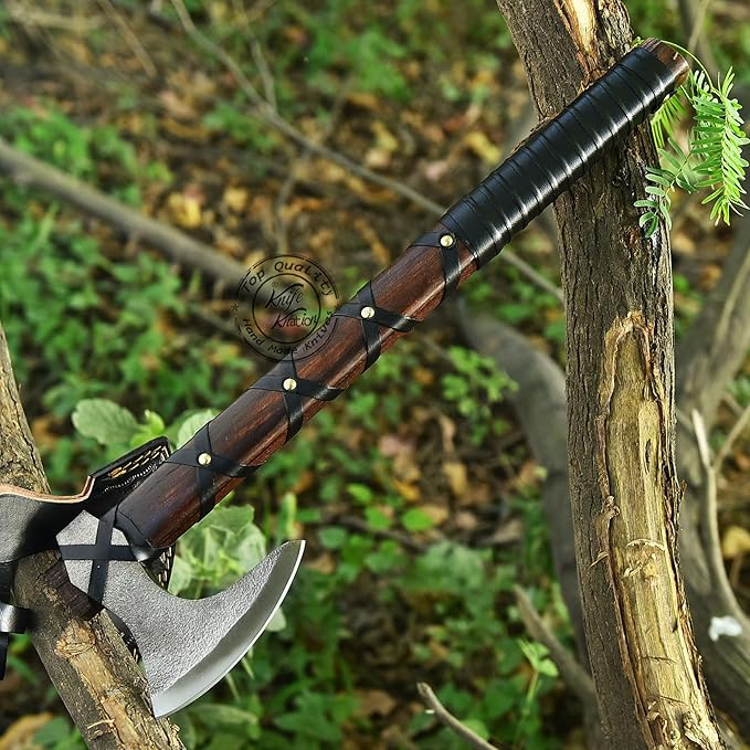 Hand-Forged Viking Axe of Ragnar Lothbrok Hunting Axe Handmade Camping Axes Hatchet-Norse Axe Tomahawk Vikings Bearded Axes Leather-Wrapped Handle &amp Sheath (AXE-11)