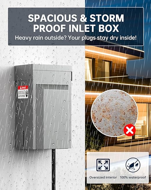 50A Generator Inlet Box &amp Plug with Circuit Breaker Combo - VHBW 50 Amp Power Inlet Box Set 125/250V 12500W Weatherproof/Rainproof ETL Listed