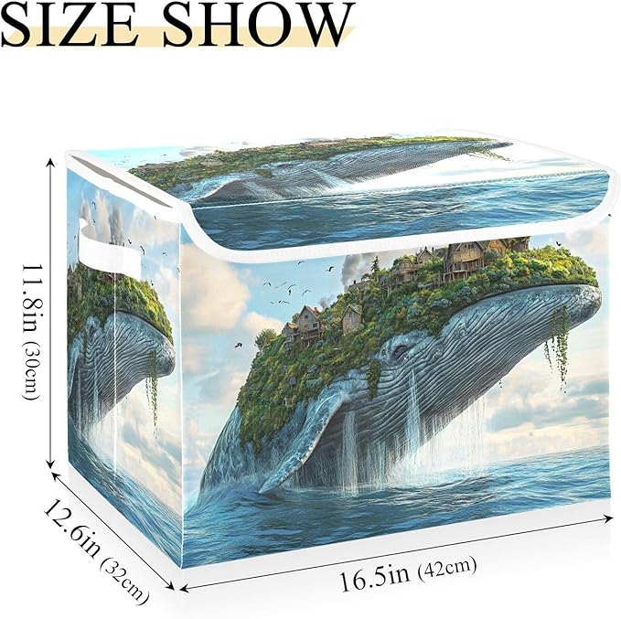 Storage Cube with Lid Surreal Whale Print 16.5×12.6×11.8 IN Collapsible Large Capacity Foldable Storage Basket Bin Organizer