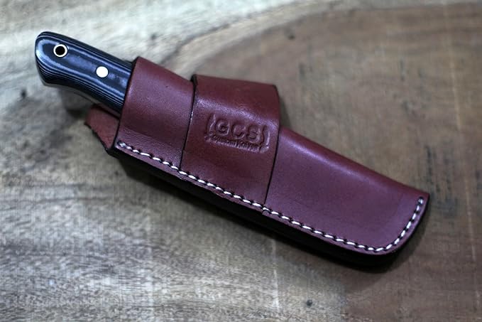 GCS Custom Handmade BLACK &amp WHITE G10 Handle D2 Tool Steel Tactical Survival Hunting Knife with Buffalo Hide Sheath GCS180