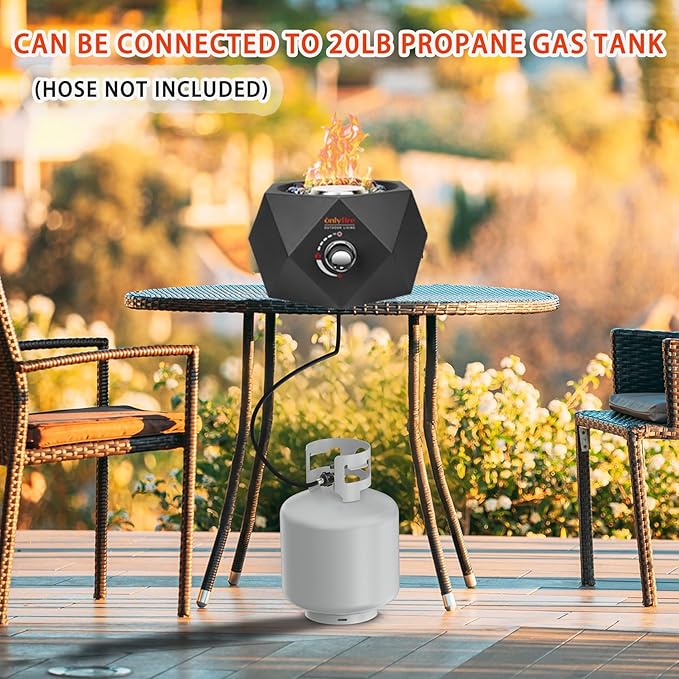 ONLYFIRE OUTDOOR LIVING 14” Modern Tabletop Fire Pit for Table with Umbrella Hole Portable Gas Firepit for 1lb Propane Gas Patio Backyard Porch Camping RV Tailgating Bottom-Mounted FP003