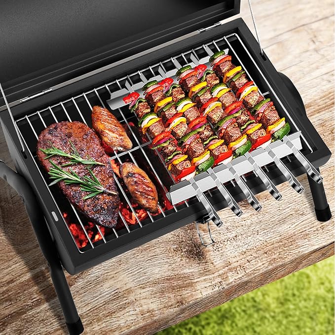 Portable Charcoal Grill Tabletop Outdoor Barbecue Smoker Small BBQ Grill for Outdoor Cooking Backyard Camping Picnics Beach by DNKMOR GREEN