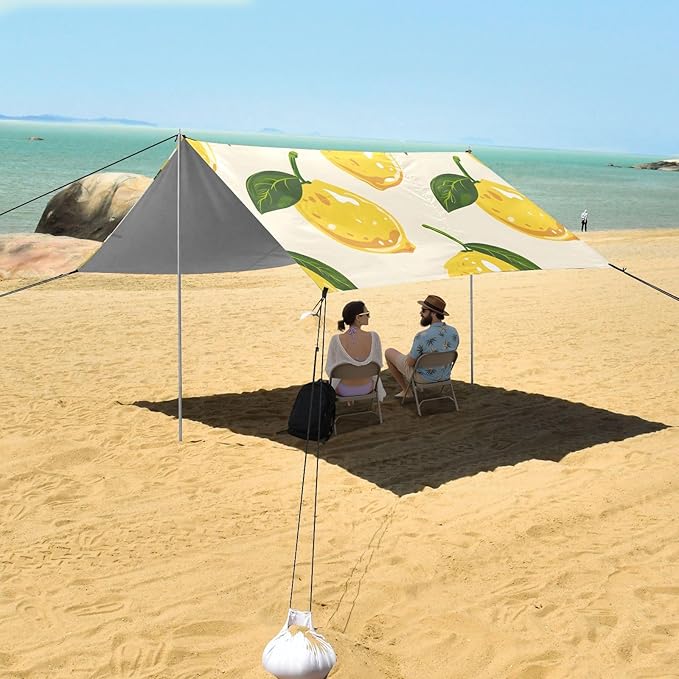 ALAZA Yellow Lemon Beach Tent Sun Shelter Portable Canopy Sunshade for Outdoor Camping Picnics Backyard Fun 10x9 ft