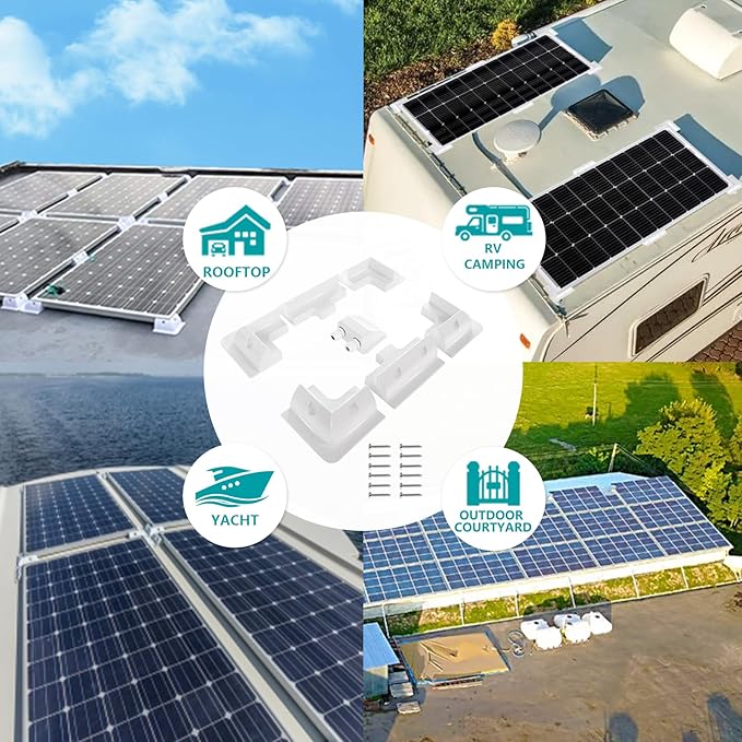 Solar Panel Mounting Brackets Kit 7PCS RV Roof Mounts No Drill Caravans Campervans (White)