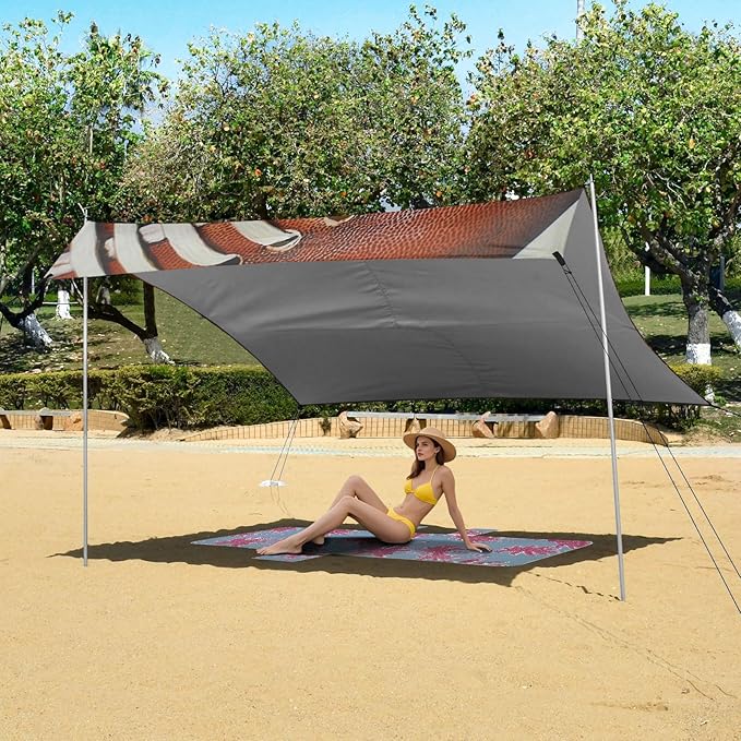 ALAZA Football Close Up Beach Tent Sun Shelter UPF50+ Protection Beach Shade Canopy w/ 4 Sandbags for Outdoor Camping Fishing Backyard Fun Picnic 10x9 ft