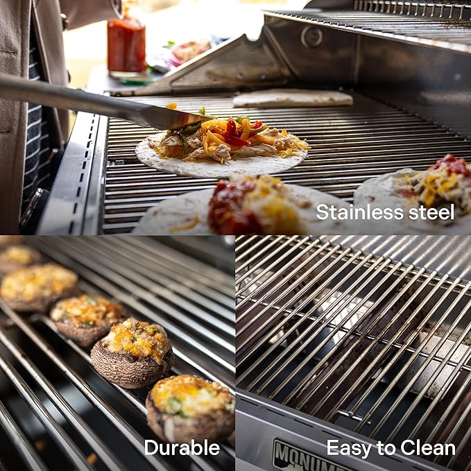 Monument Grills Larger 4-Burner Propane Gas Grills Stainless Steel Cabinet Style with Infrared Side Sear &amp Side Burners with Stainless Steel Cooking Grids(2 Items)