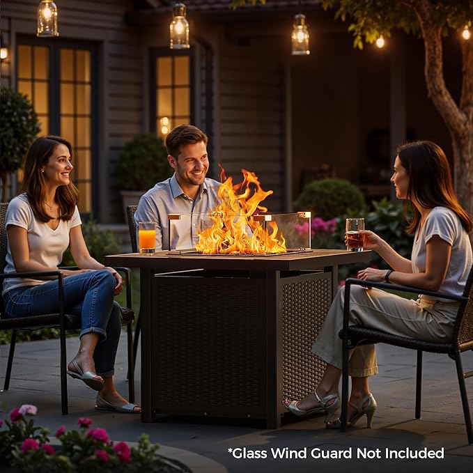 BALI OUTDOORS Propane Gas Fire Pit Table 32 inch 50000 BTU Square Gas Firepits for Outside Brown