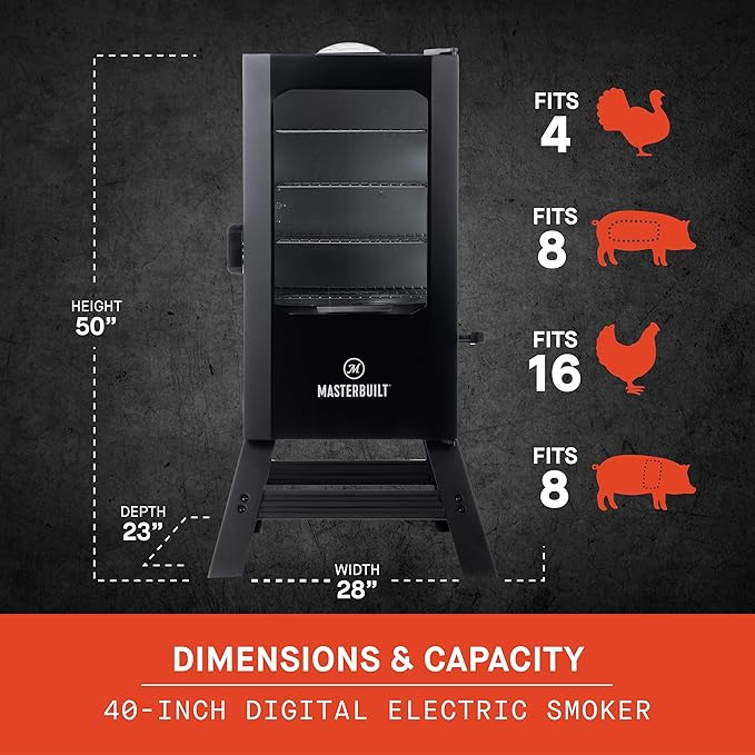 Masterbuilt® 40-inch Digital Electric Vertical BBQ Smoker with Leg Kit Side Wood Chip Loader and 970 Cooking Square Inches in Black Model MB20070122